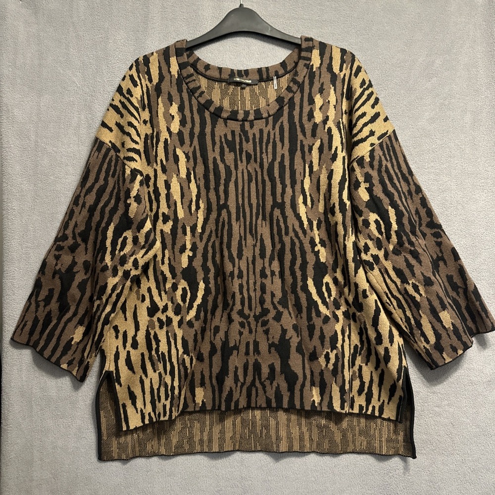 Kobi Halperin Alise Animal Print Sweater Wool Blend Crew Neck Size XL‎ Brown